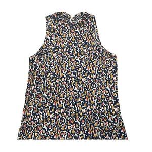 Mudpie Women's Sleeveless Animal Print Ruffle Neck Tank Top Gold Size S